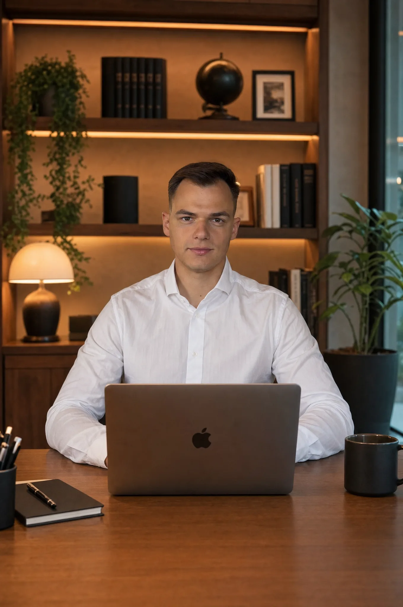 Luca Cruz at his desk with a laptop